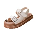 thumbnail image 4 of (0-3.5Years) Boys Girls Vintage Double Buckle Sandals Closed Toe Anti-Kick Soft Non-Slip Sole Summer Shoes for Toddler Baby Kids White 9 Toddler(27), 4 of 8