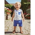 thumbnail image 4 of BemeyourBBs Toddler Boys Summer Clothes 2 Pieces Outfits Sailboat Tree Dinosaur Print Tank Top with Elastic Waist Shorts Set Toddler Boys Summer Beach Outfit, 4 of 9