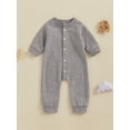 thumbnail image 2 of Nygoyerh Baby Boys Girls Jumpsuits Long Sleeve Crewneck Loose Waffle Rompers Newborn Pajamas Infant Clothing 0M 3M 6M 9M 12M 18M, 2 of 7