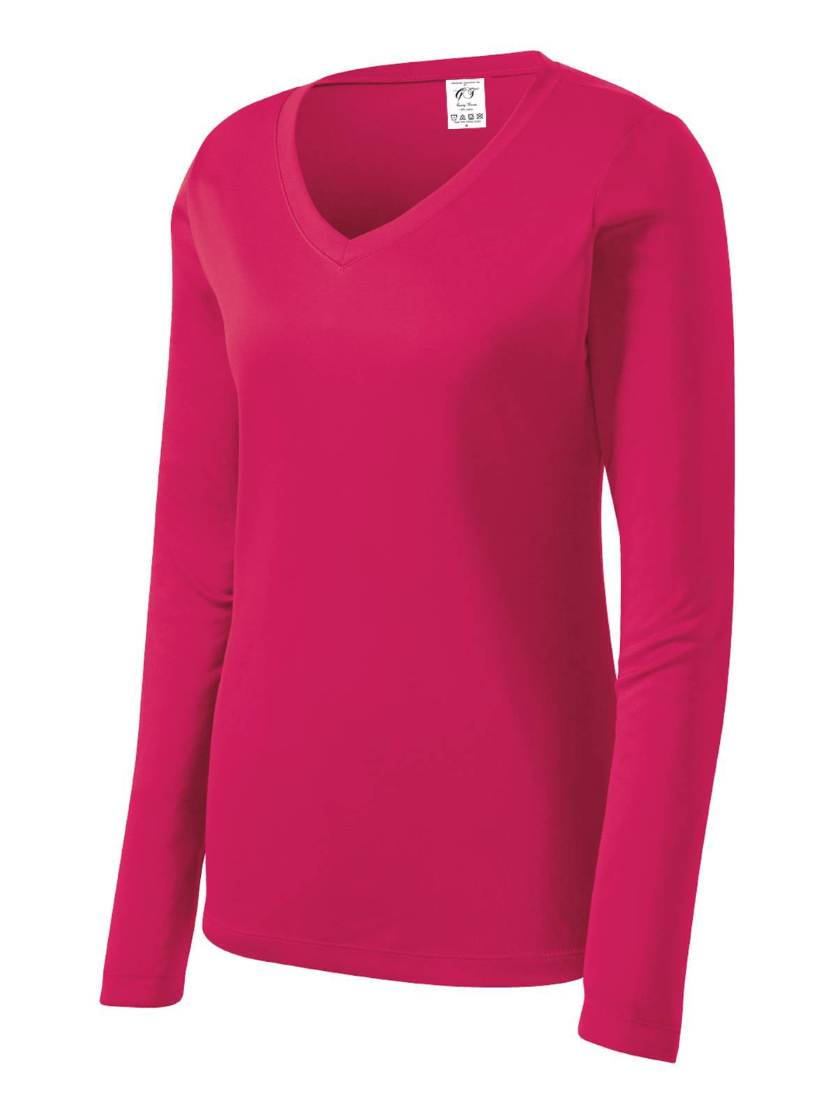 Gravity Threads Womens Long-Sleeve Moisture-Wick V-Neck - Pink Raspberry - Medium