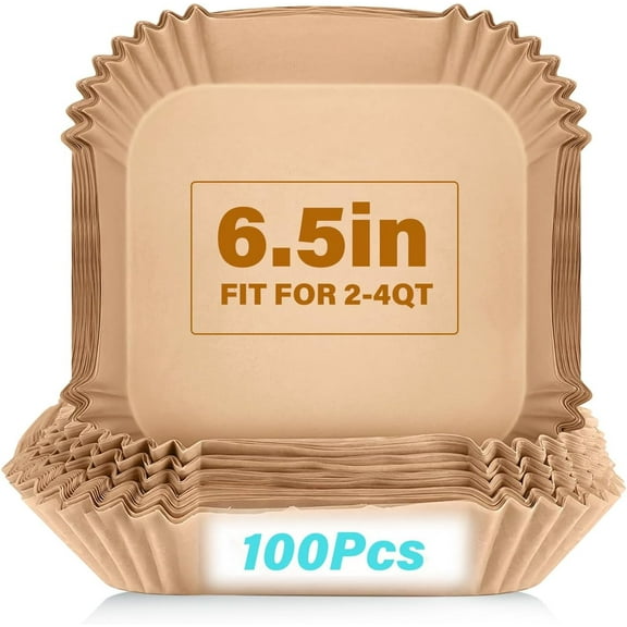 Olurrisa Parchment Paper, 100Pcs Square Air Fryer Liners Disposable, Cooking Non-Stick air fryer for 2-4 QT Air Fryer Baking Roasting Microwave(6.5")