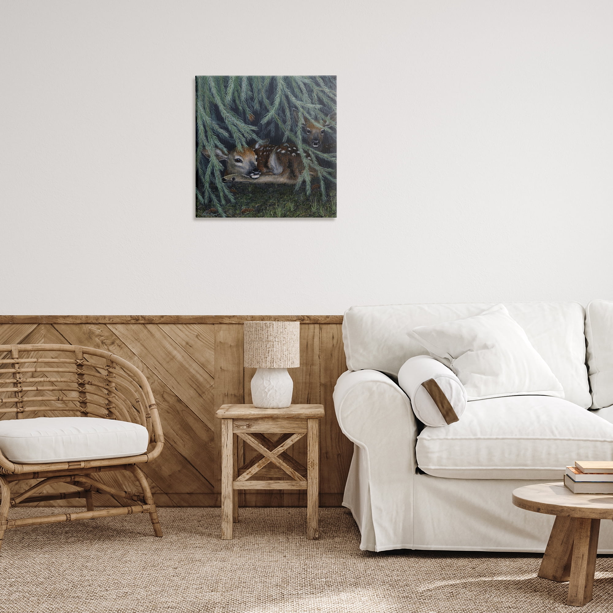 Stupell Industries Deer Under Forest Tree Animals Painting Wrapped Canvas Art Print Wall Art, 24 x 24