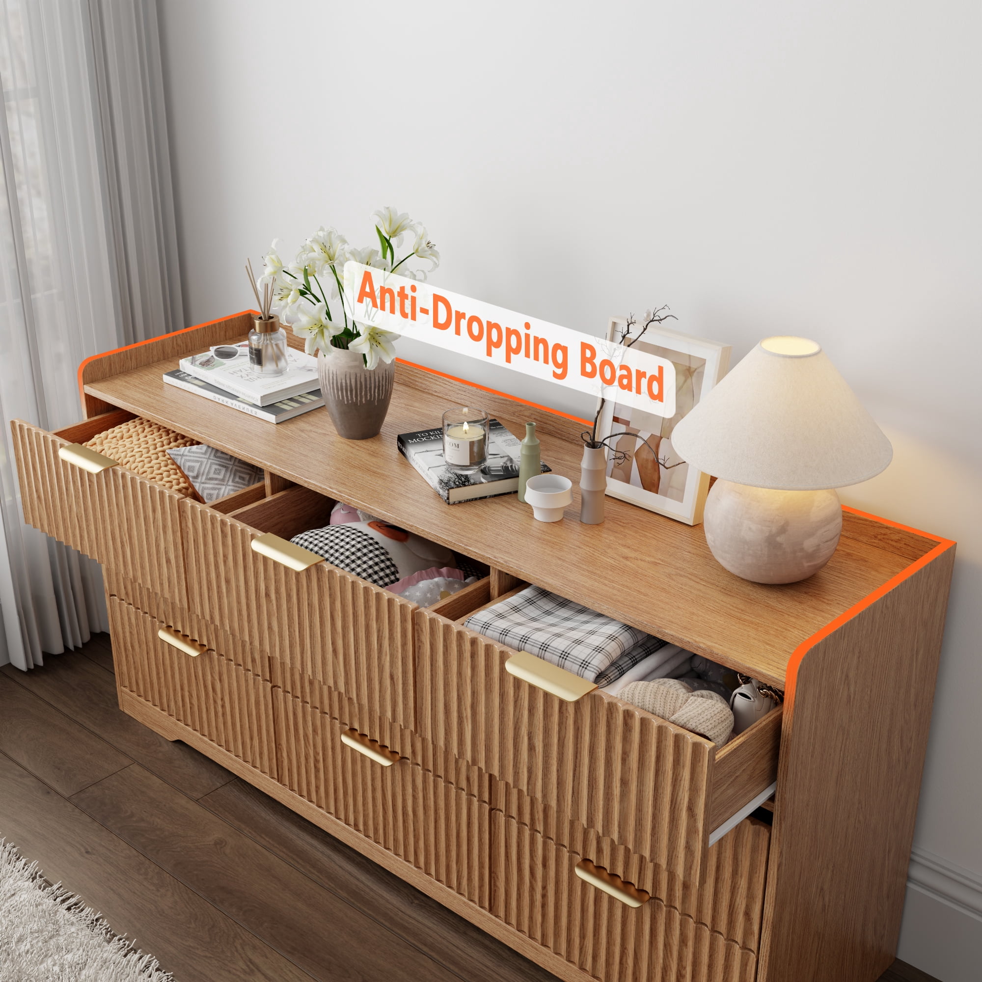 Tydimor Dressers for Bedroom 9 Drawers, Wide Chest of Drawers Storage Organizer, Wooden Cabinet with Anti-Tip Safety for Living Room, Hallway