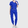 thumbnail image 3 of qolati Scrub Sets for woman 2024 Essential Jogger Suits Nursing Uniform Stretch V-Neck Top and Drawstring Cargo Pants Workwear with Pockets Blue XXL 12, 3 of 6