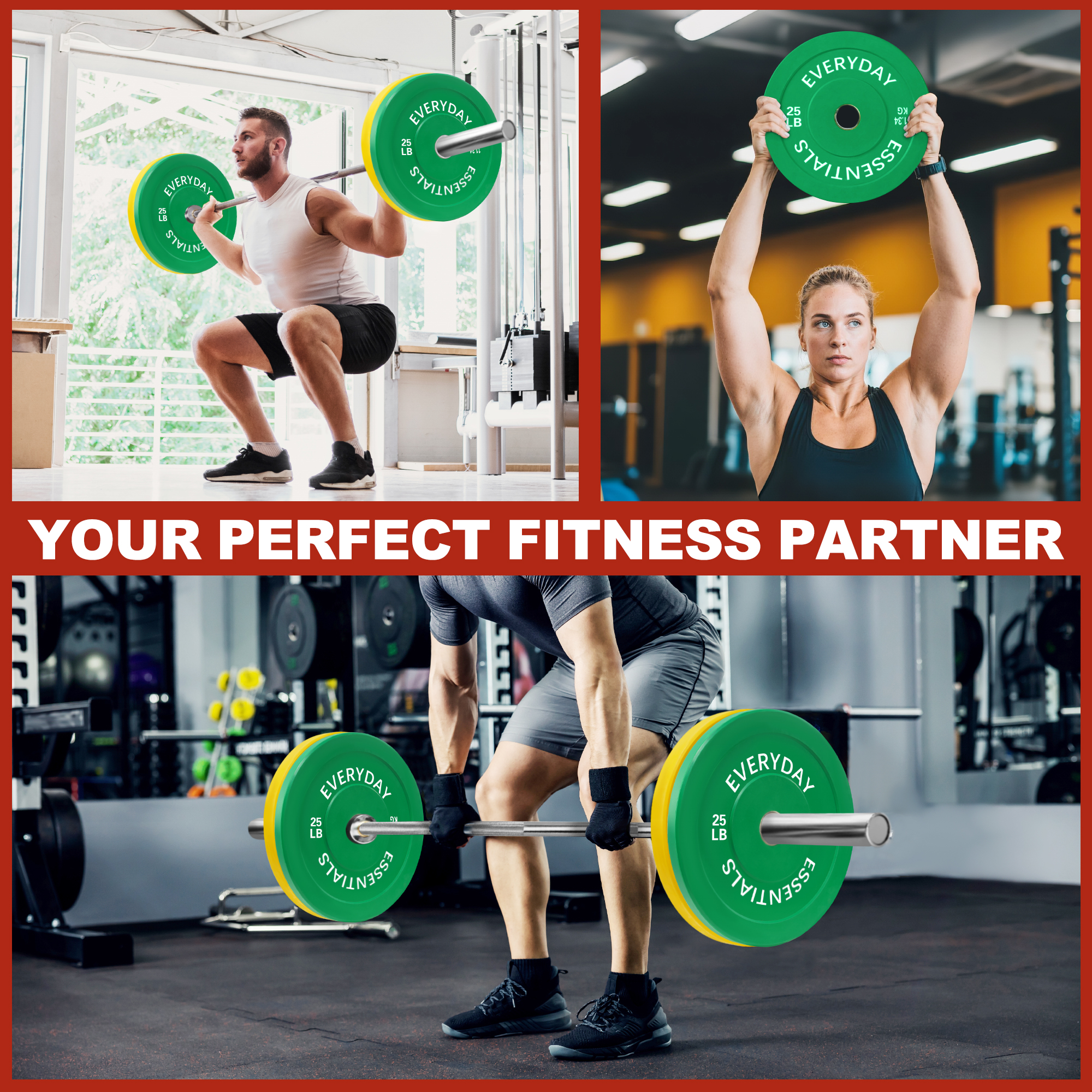 FlexWave 2-Inch Olympic Bumper Weight Plate Set，with Steel Hub, Multicolored, Multiple Sizes, for Strength Training & Home Gym