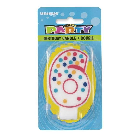 Polka Dot Number "6" Birthday Candle, Shaped like the number 6