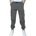 thumbnail image 2 of Workout Jogger Sweatpants, Boys And Childrens Sports Cargo Pants Stretch Elastic Waist School Kids Twill Joggers for 4-13Years, Size 6-14 Years, 2 of 9
