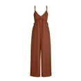 thumbnail image 6 of Women's Summer Jumpsuit Sling Deep V High Waist One Piece Bodysuit Casual Loose Straight Wide Leg Pants Rompers Coffee,XXXXL, 6 of 6