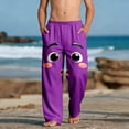 thumbnail image 2 of Boys Pajama Pants Funny Cartoon Face 3D Print Sweatpants with Pockets Elastic Waistband Soft Purple,Size 9 T, 2 of 9