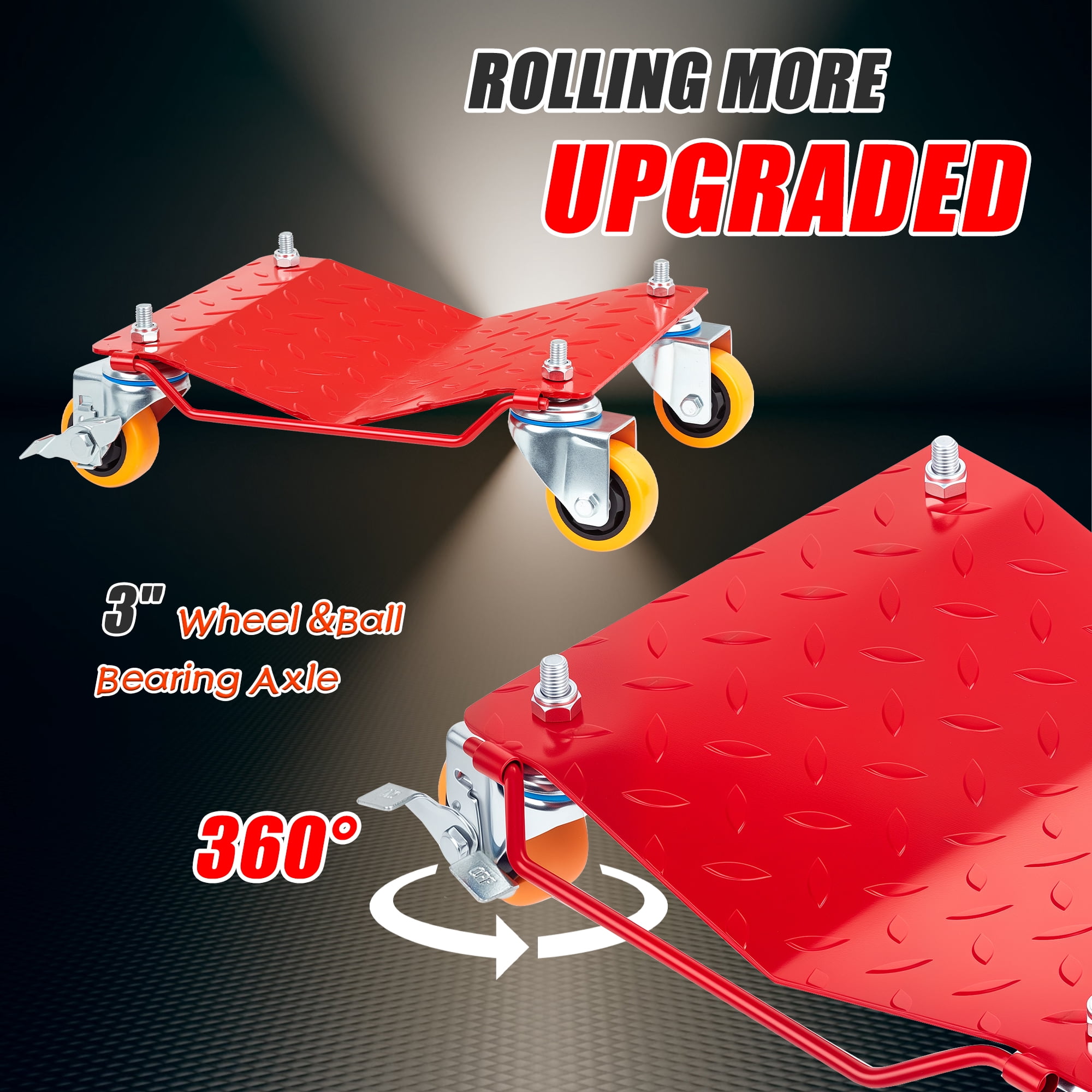 5500 lbs Tire Wheel Dolly Car Set of 4, Heavy Duty Robust & Durable Steel Car Mover with Antiskid Plate & 360 Degree Rotatable Wheel, Red