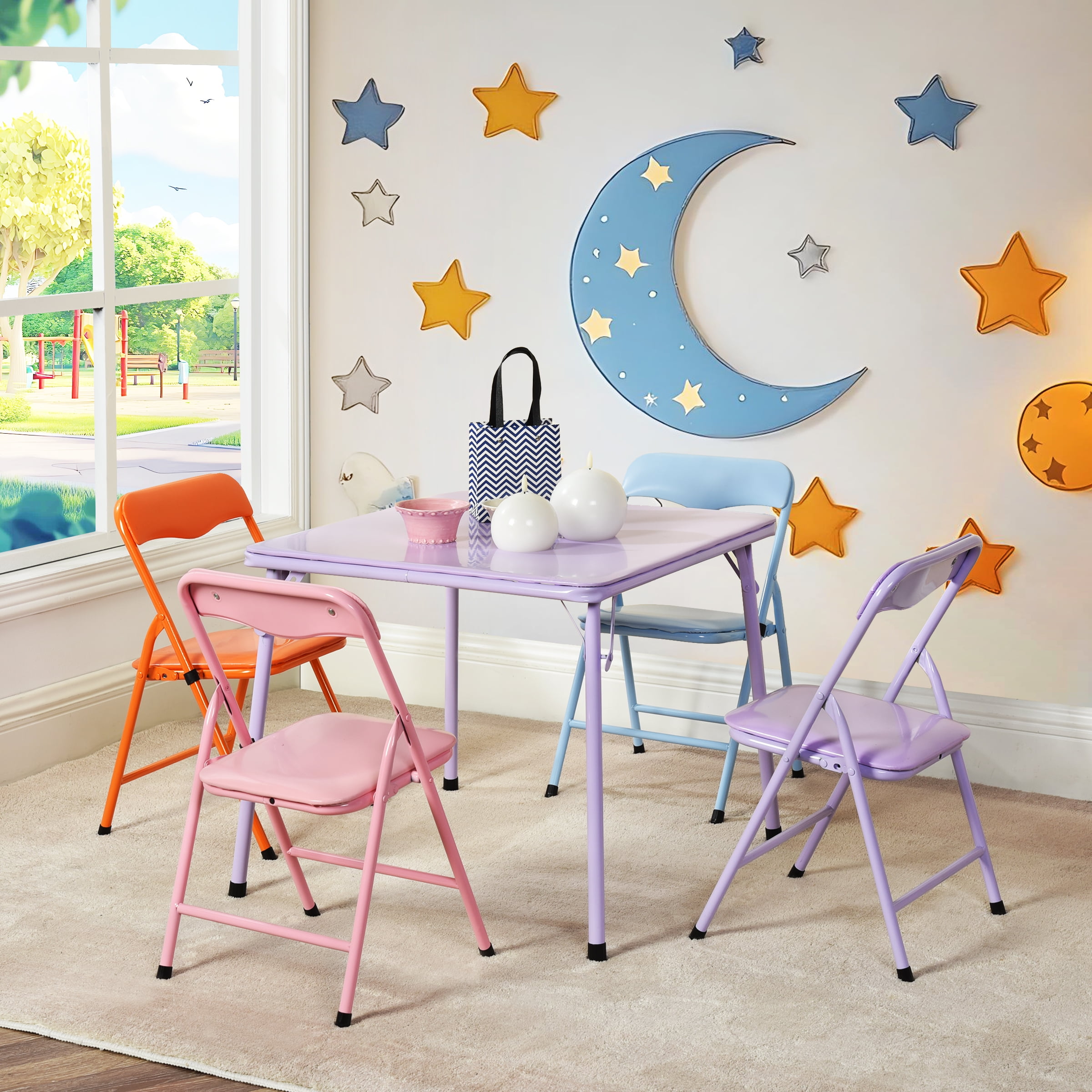 Homy Casa Kids Game Card Table and Chair Set, 5-Piece Toddler Furniture for Playroom & Preschool