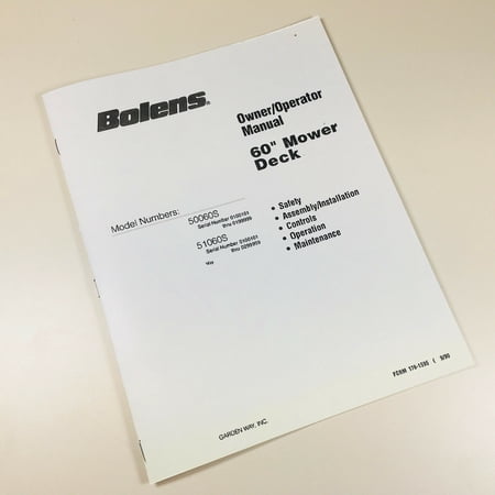 Bolens 60 Mower Deck Owners Operators Manual Gt1800 5118H 5118Hs Garden Tractor