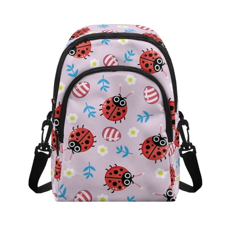 CHAQLIN Ladybug and Daisy Pattern Crossbody Bag Lightweight Polyester Small Crossbody Wallet for Casual Travel Adjustable Strap Sling Bag