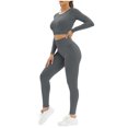 thumbnail image 3 of Jinhomg Workout Sets for Women Knitted Leggings Clothes Yoga Sets Long Sleeve Matching Gym Pilates Outfits 2 Piece Active Wear Dark Gray S, 3 of 6
