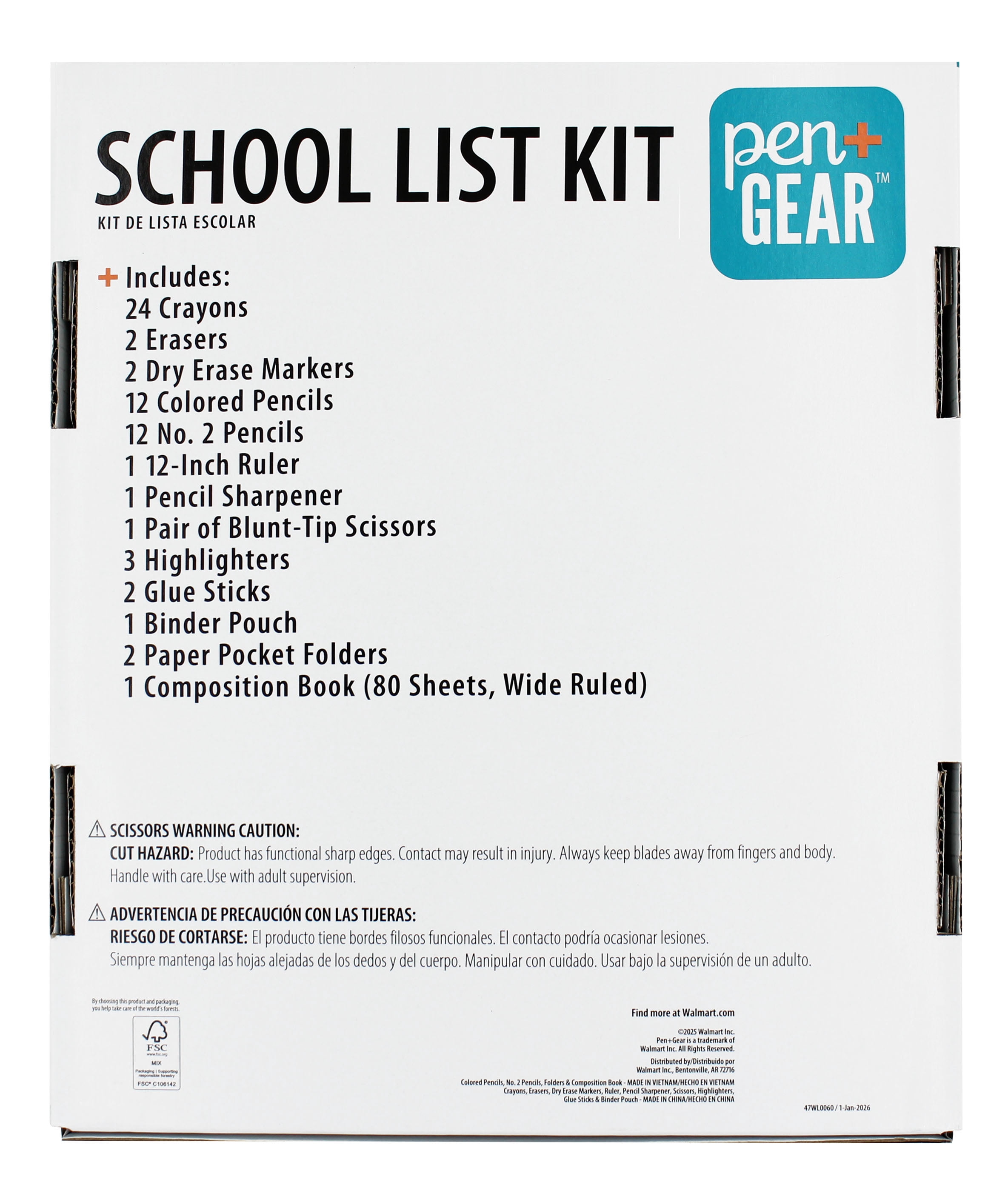Pen+Gear School Supply Kit, 64 Pieces, Grades K-5, Back to School Essentials