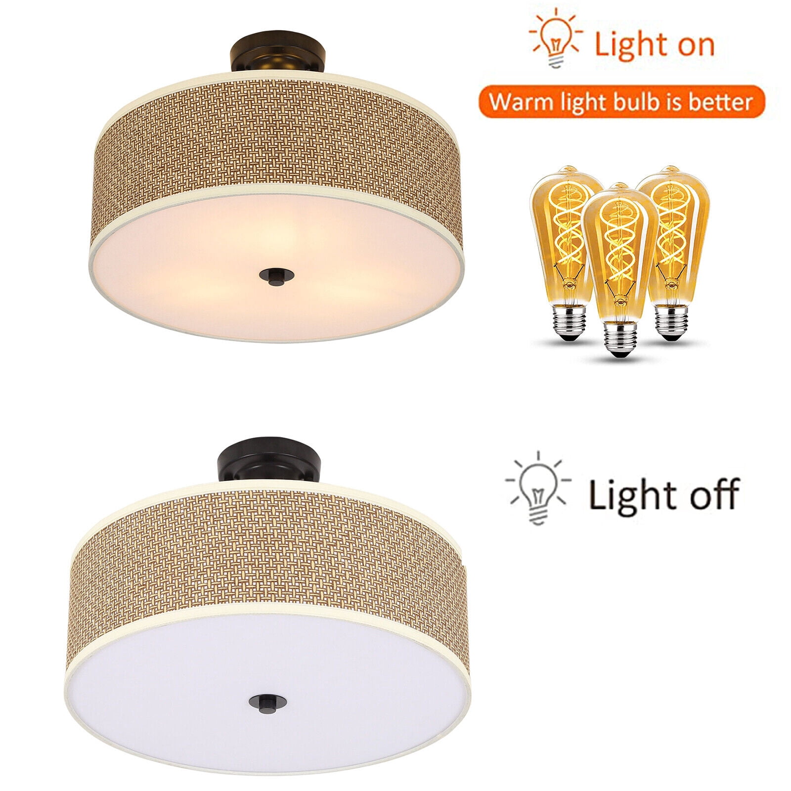 TFCFL Modern Rattan Semi Flush Ceiling Light Hanging Lamp Fixture For Living Dinning Room
