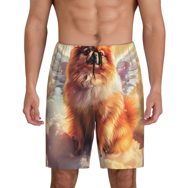Balery Cute Cloud Pomeranian Pantalones cortos de pijama de punto de algodón para hombre con cinturilla y bolsillos-4X-Large
