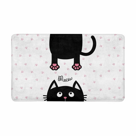Paw Print Rug MKHERT Funny Face Silhouette of Black Cat Meow and Cat Paw Prints Doormat Rug Home Decor Floor Mat Bath Mat 30x18 inch ()