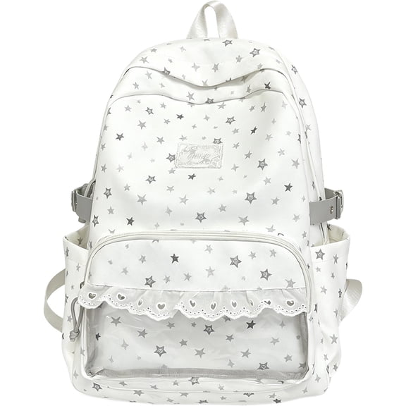 BinKFF School Backpack for Teen Kawaii, 16.9 inchs, Cute Aesthetic Backpack Y2K Simple Heart Star Print Kawaii Backpacks Travel Laptop Rucksack Backpack for Women