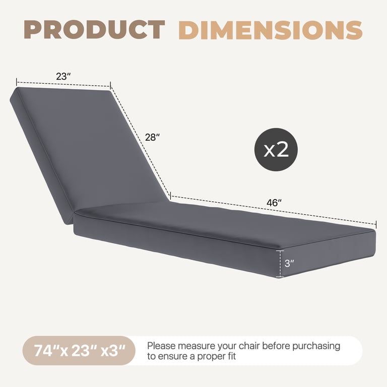 BaPiPro Gray Chaise Lounge Cushions, 2-Pack Waterproof photo 4