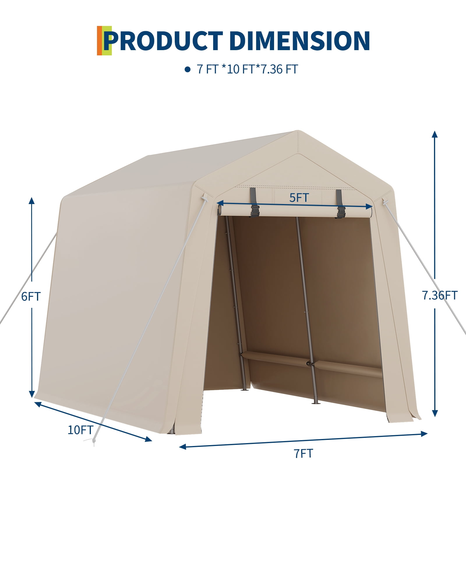 TEQIN 7x10 FT Outdoor Portable Storage Shed with Roll-Up Door & Vent,240G Heavy-Duty Shelter Waterproof PE Tarp, UV-Resistant Storage Sheds for Motorcycle, Bike,Firewood, Lawn Mower and Tools