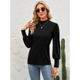 thumbnail image 2 of SWQZVT Womens Mock Neck Puff Long Sleeve Tops Casual Loose Solid Basic T Shirt Button Cuffs Pullovers Shirts Blouse, 2 of 6
