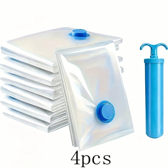 4Pcs Extra Large Vacuum Storage Bag With 1 Manual Pump - Save Space, Air-Tight Compression, Dust And, Suitable For Clothes And Bedding, Suitable For Dormitories, Wardrobes And Moving
