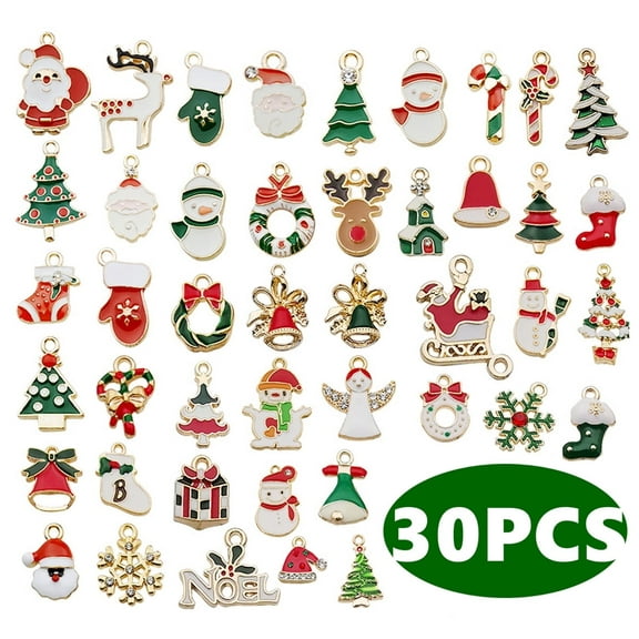 Mini Christmas Ornaments Set for Christmas Tree Decorations Small Tree Metal Miniature Ornaments for Christmas Craft Supplies Tiny Santa Claus Snowman Ornaments 30 Pcs