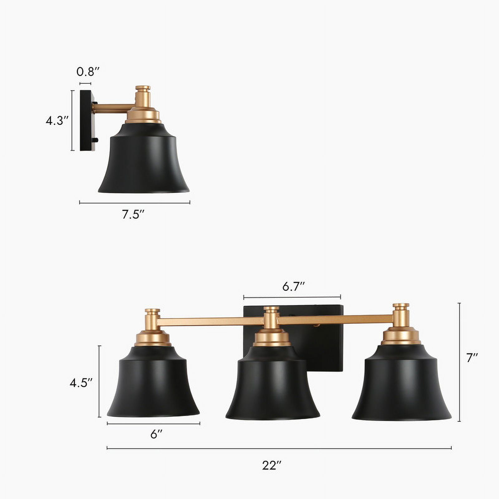 LNC Phapricornus 22-in 3-Light Matte Black LED Industrial Vanity Light Bar