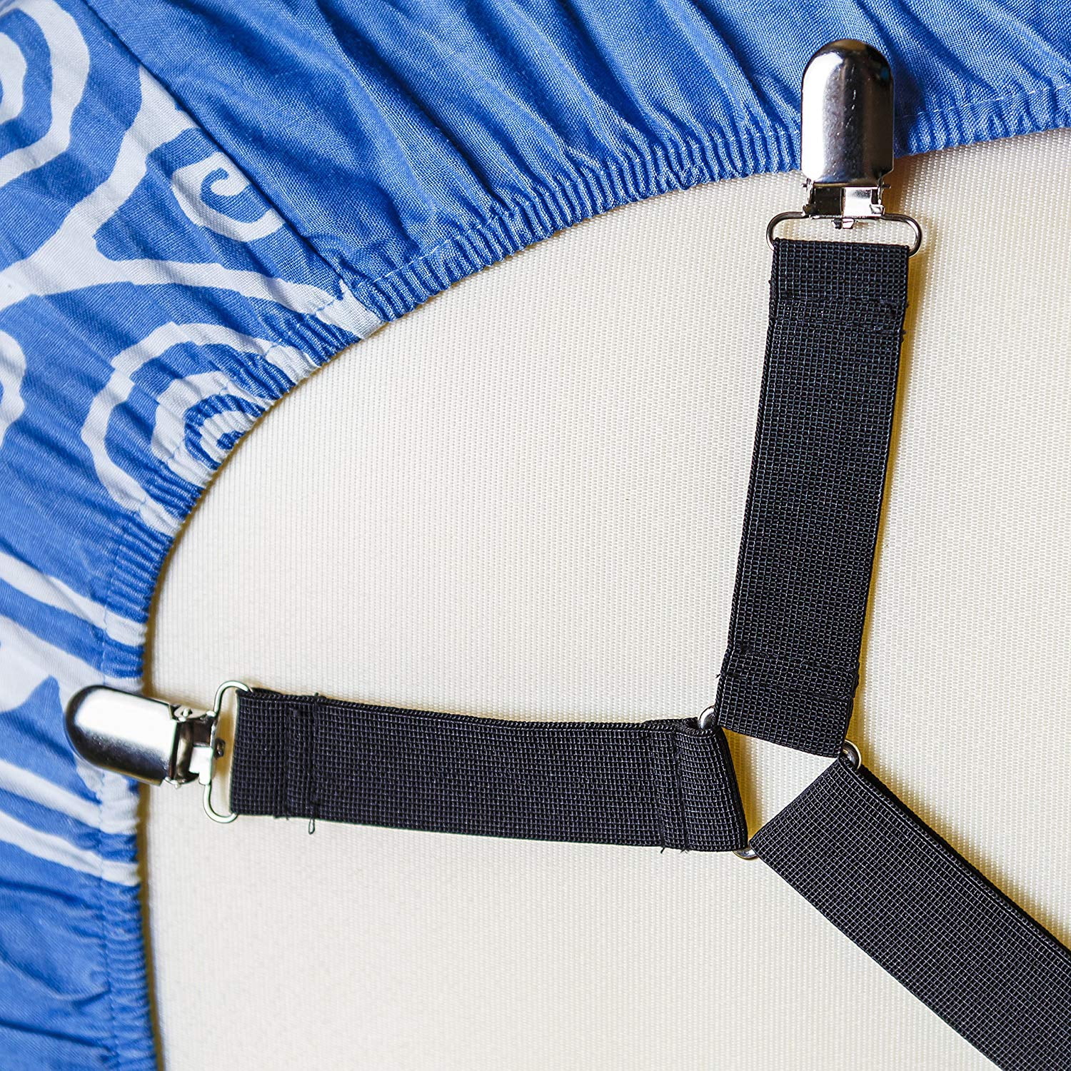 "Bed Sheet Holder, Adjustable Fasteners Suspenders Gripper, Triangle & Elastic Straps Clips for