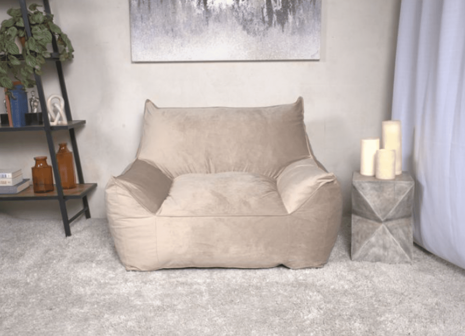 Aukfa Bean Bag Chair, Lazy Floor Sofa Couch for Adults Kids, Accent Sofa Chair for Gaming Reading Relaxing, Beige