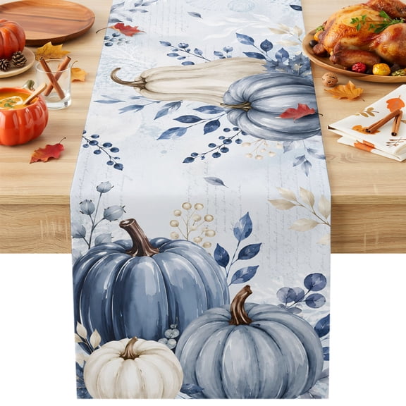 Navy Blue Pumpkin Fall Cotton Linen Rectangle Table Runners 13"x60", Thanksgiving Weeping Coastal Autumn Coffee Table Runner Dresser Scarves Table Runners for Wedding Party Banquet Dinner Decor