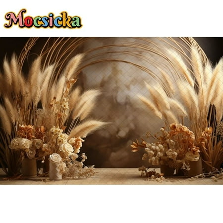 Image of Baby Shower Backdrop Photography For Child Maternity Portraits Photo Background Bohemian Pampas Grass Decor Props