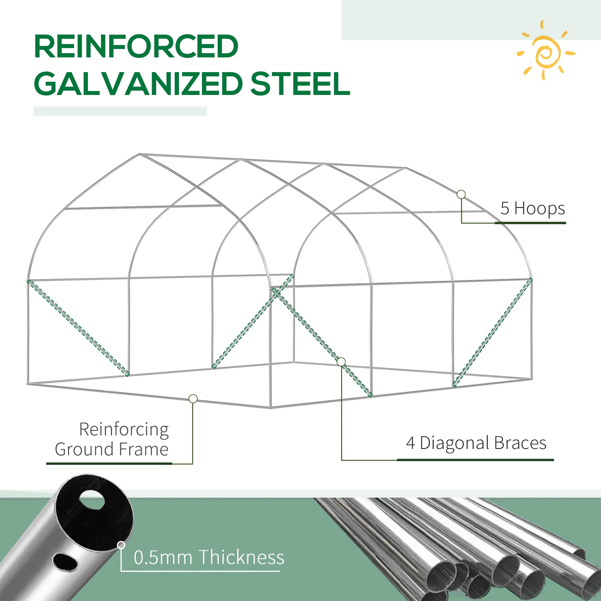 Outsunny Tunnel Greenhouse w/ Mesh Door & Roll-up Sidewalls Hot House White