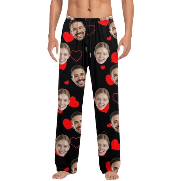 HXWCHs Men's Casual Sleep Pants for Valentine's Day Relaxation Customizable Everyday Wear Comfortable Pajama Bottoms L Black