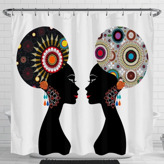 Vibrant African Women's Shower Curtain with Colorful Head Wraps - Culturally Inspired Decor
