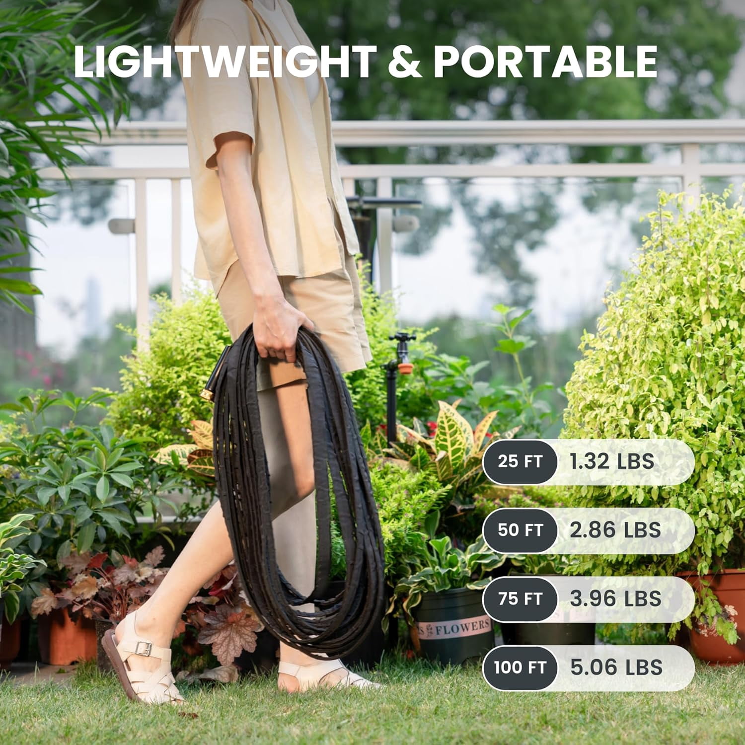 Garden Hose 25FT Lightweight Lay Flat Water Hose Kink  Flexible Hose with 9 Spray Function Nozzle