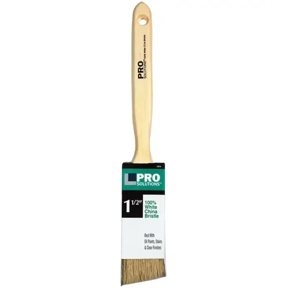 1-1/2" Pro Solutions 23215 White China Bristle Paint Brush Angle Sash, Standard Handle