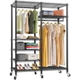 thumbnail image 2 of VIPEK R4 Rolling Garment Rack 6 Tiers Adjustable Heavy Duty Wire Shelving Clothes Rack with Double Rods and Lockable Wheels, Freestanding Wardrobe Closet Storage Rack Metal Clothing Rack, Black, 2 of 4