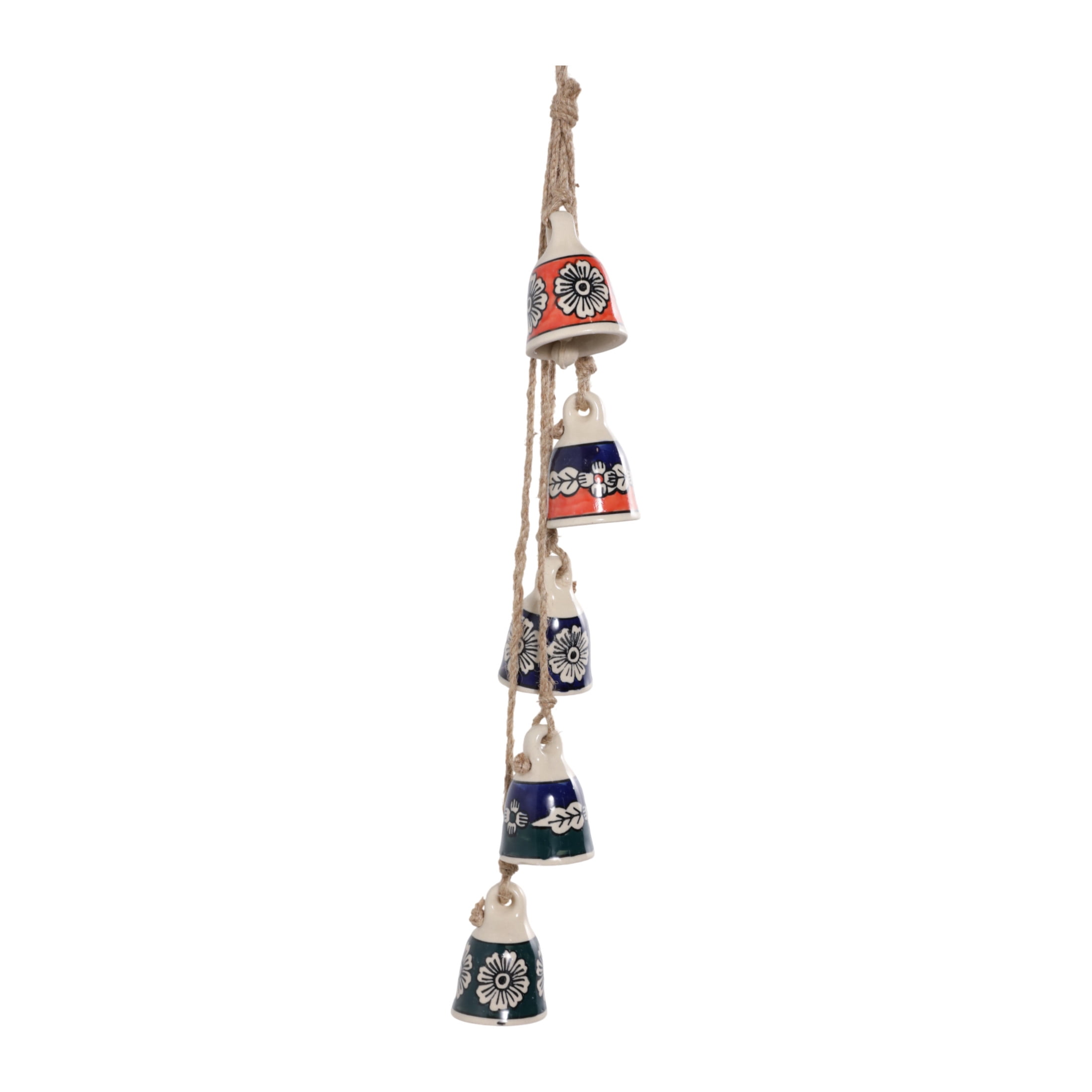 Modern Ceramic Cluster Bells for Garden Decor - Decorative Outdoor Wind Chimes for Patio, Porch, or Tree Branch - Outside Home Decoration for Window or Backyard Accent - 37", Blue & Green