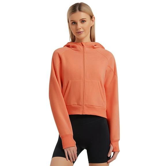 Women's Pullover Hoodie with Thumb Holes Long Sleeve Solid Zipper Tops for Women With Pocket