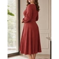 thumbnail image 2 of Mengpipi Women's Plus Size Knits Fall Spring Long Sleeve Round Neck Puff Sleeve with Bow Detail Fitted A-Line Solid Color Casual Comfortable Dress 1X-5X, 2 of 9