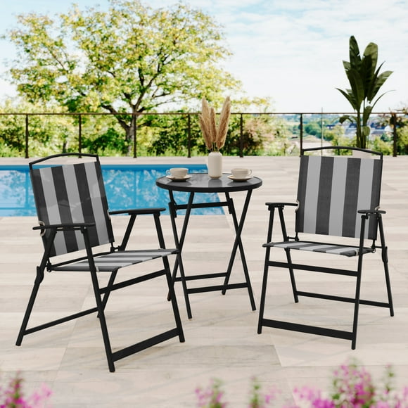 Mainstays Carlington 3-Piece Steel Outdoor Bistro Set, Cabana Stripe