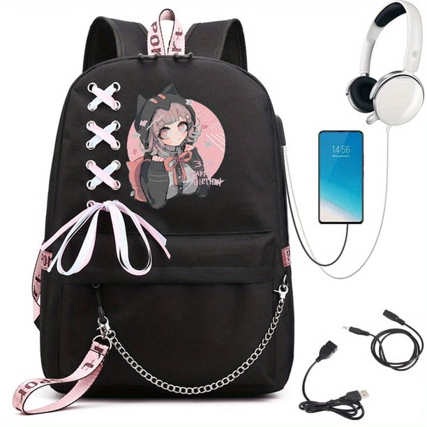 Mochila Con Impresión De Chica De Anime Dulce Con Carga USB, Mochila Ligera Para Viajes, Senderismo, Camping, Mochila Escolar
