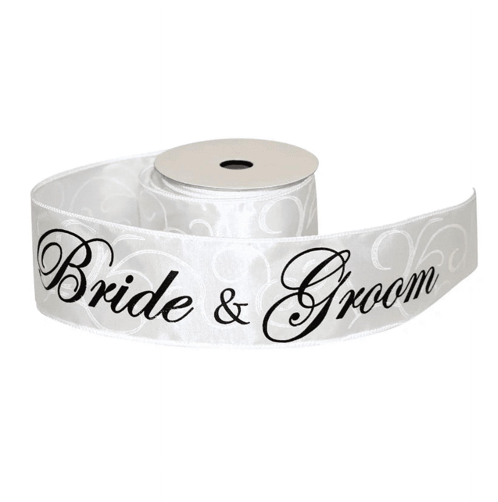 JAM Paper Wedding White Polyester Bride Groom Ribbon, 30' x 2.5"