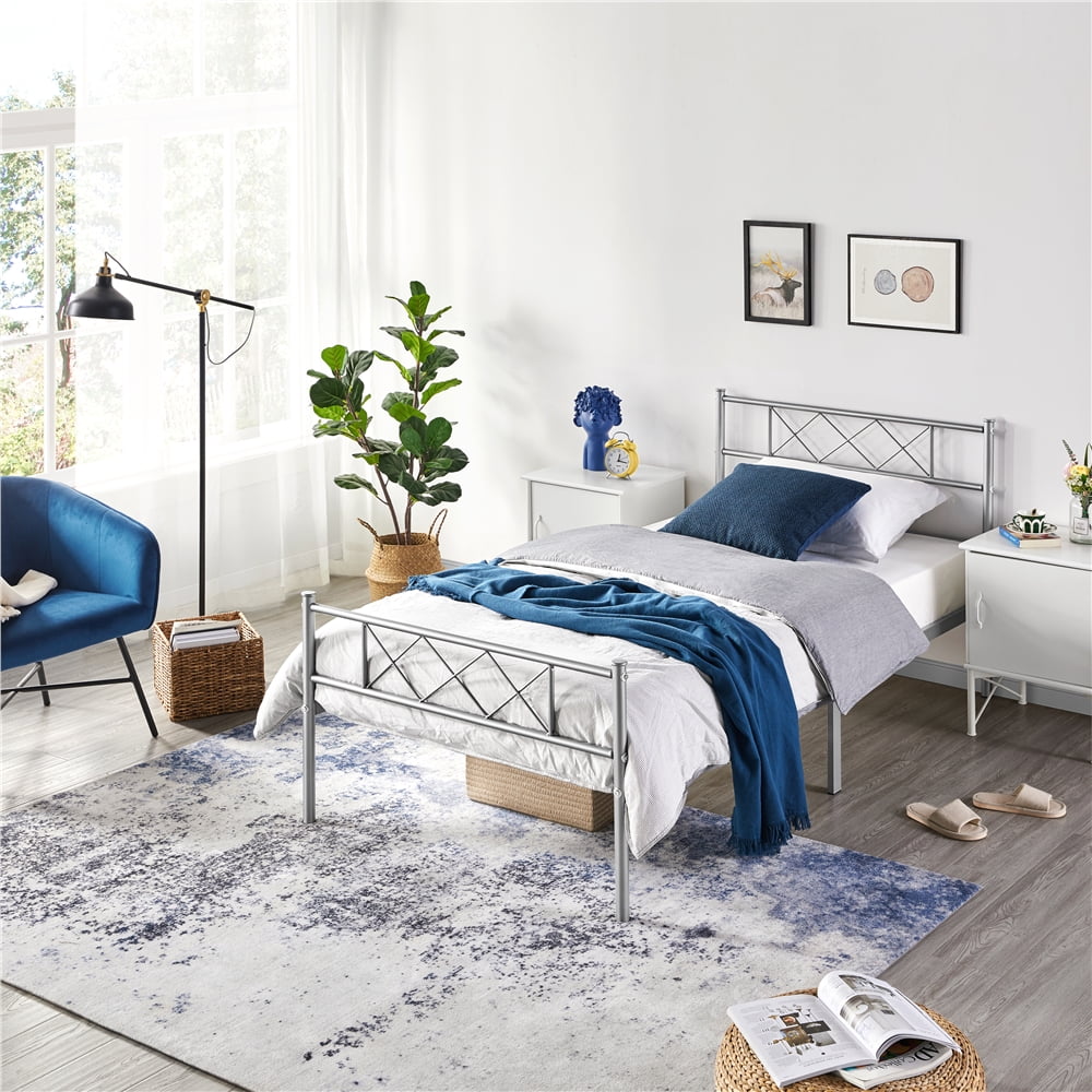 Topeakmart Simple Metal Twin Full Queen Bed Frame Slatted Bed Base With Headboard Footboard Twin Size Silver Walmart Com Topeakmart Simple Metal Twin Full Queen Bed Frame Slatted Bed Base With Headboard Footboard Twin Size Silver Walmart Com