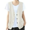 thumbnail image 2 of Cuhas Womens Coats Jackets for Women Sleeveless Cotton Linen Vest Button Down V Neck Waist Womens Tops Beige L, 2 of 5