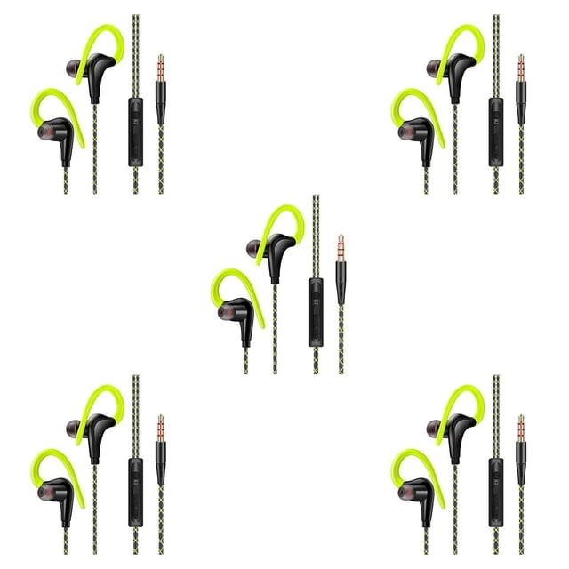 Guardoinrt Écouteurs de Sport Étanches Stéréo pour Téléphone Intelligent Réduction de Bruit Résistants à la Transpiration Casque de Musique Portable Mains Libres Vert 5ensemble