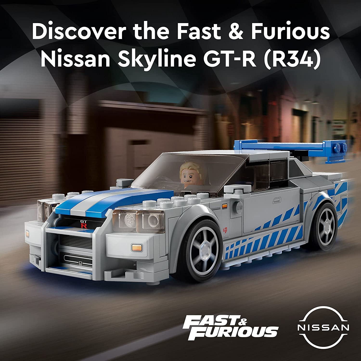Speed Champions 2 Fast 2 Furious Nissan Skyline GT-R (R34), Race Car Toy Model Building Kit, Collectible with Racer Minifigure, 2023 Set for Kids, Boys and Girls Ages 9 and Up 76917