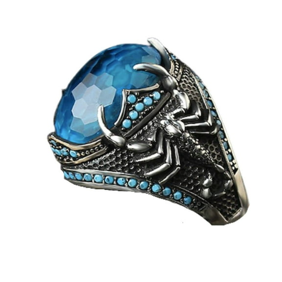 Roarsilver Scorpion Model Ring-Zircon Ring-925k Unisex Silver Jewelry-Gift for Him and Her-925k Turkish Handmade Sterling Silver Blue Ring | 5